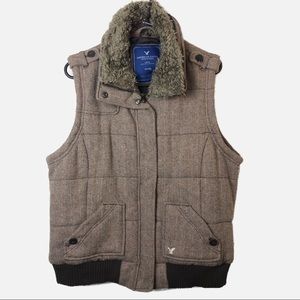 American Eagle Outfitters Vest Size XXL Fur Trim Wool Blend